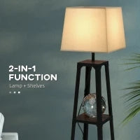 Lampada da Terra in Metallo e MDF a 3 Ripiani con Paralume in Tessuto, Ø42x166 cm, Nero e Beige