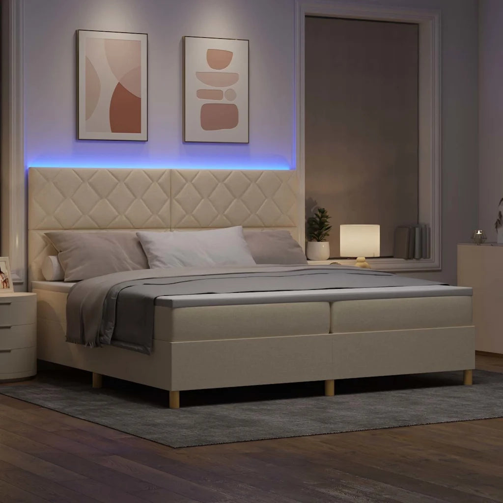Letto a Sorgente LED con materasso Crema 200 x 200 cm Tessuto 3343206