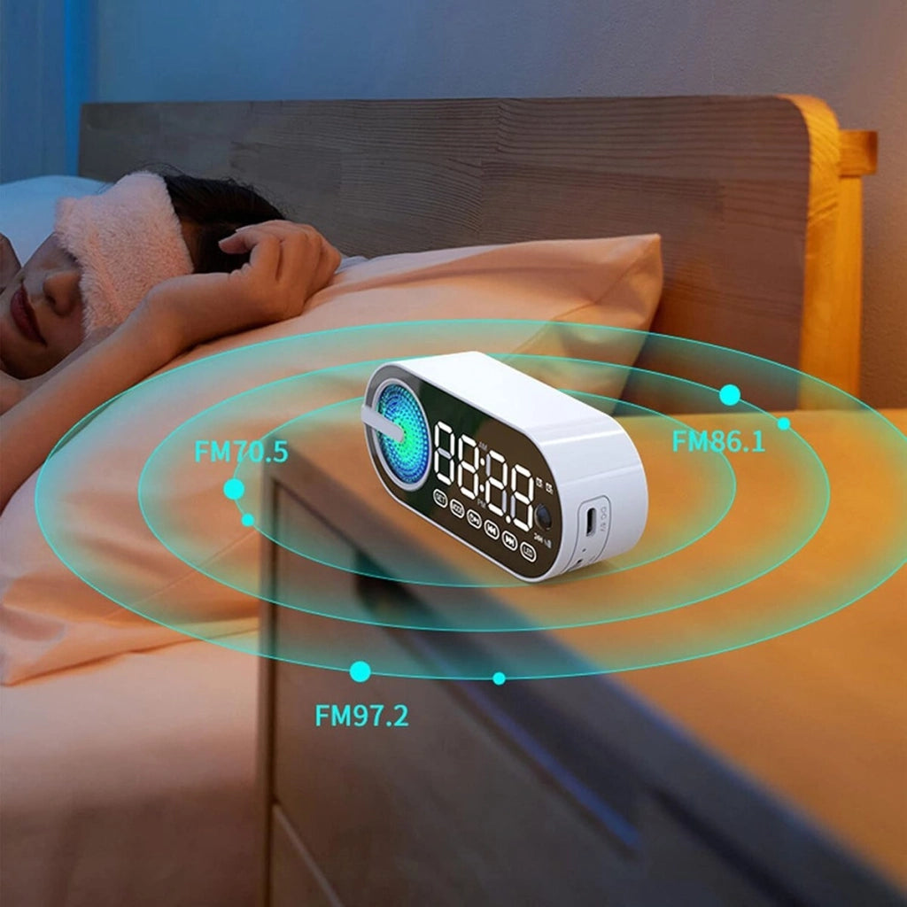 SPEAKER WIRELESS BLUETOOTH CON SVEGLIA PORTATILE AUDIO CASSA SUBWOOFER RADIO FM
