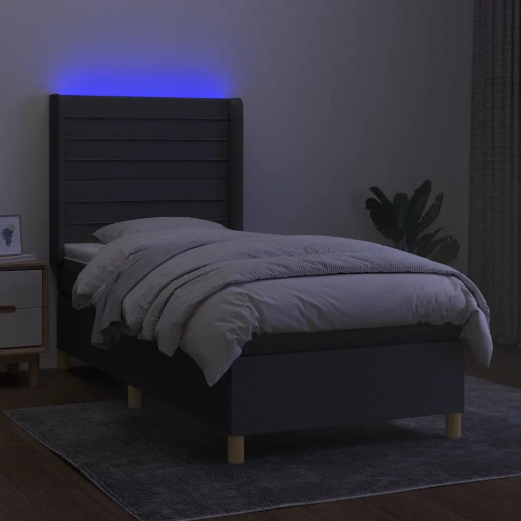 Letto a Molle Materasso e LED Grigio Scuro 90x190 cm in Tessuto 3138918