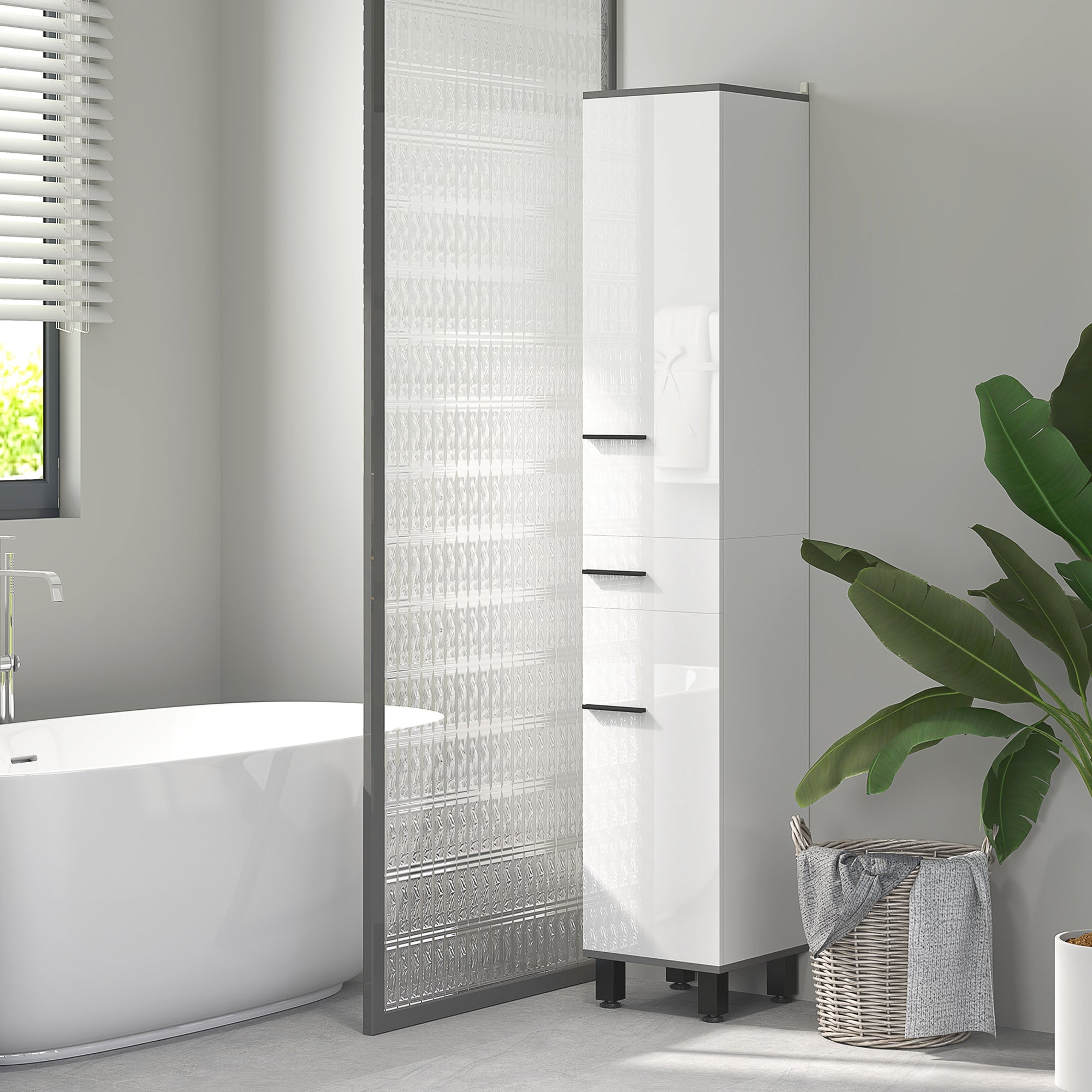 Mobile a Colonna da Bagno con 2 Armadietti e Cassetto 34x32x190 cm Bianco