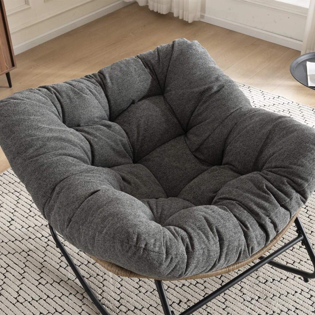 Poltrona a dondolo in chenille con struttura ergonomica e base stabile grigio
