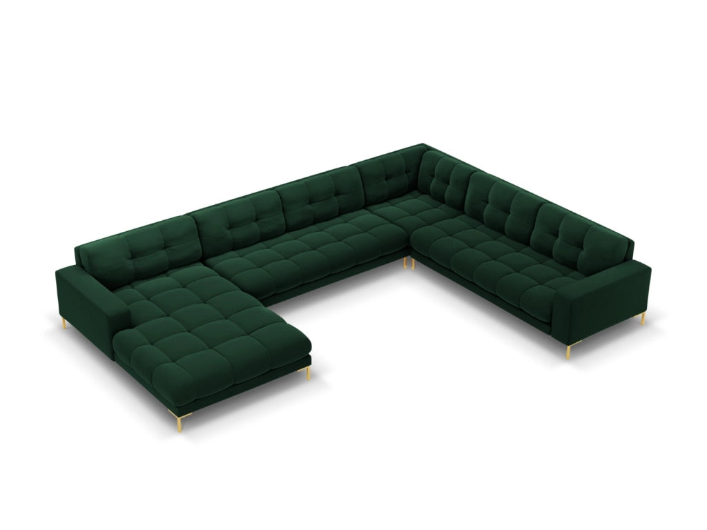 Cosmopolitan Design - Divano panoramico destro "Bali" 7 posti in velluto verde bottiglia 