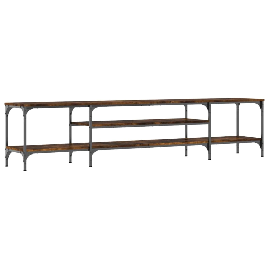 Mobile TV multimediale mensola TV credenza mobile TV sala da pranzo soggiorno camera da letto rovere affumicato 201 x 35 x 45 cm legno ingegnerizzato e ferro rovere affumicato 02_0027366