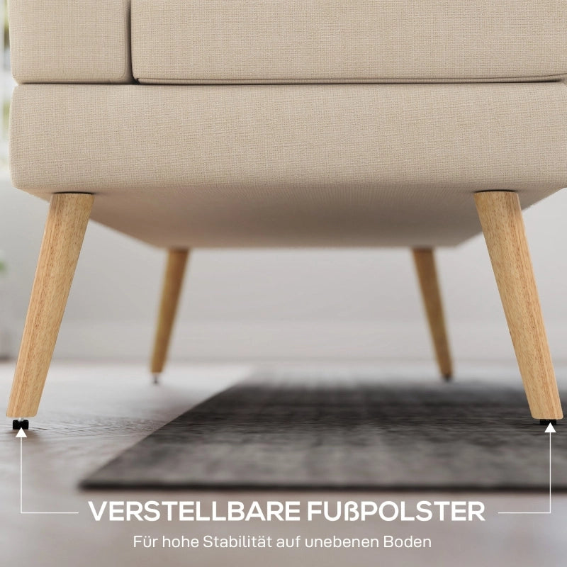 DIVANO 2 posti 118x68x90 cm effetto lino beige con gambe in legno di caucciù
