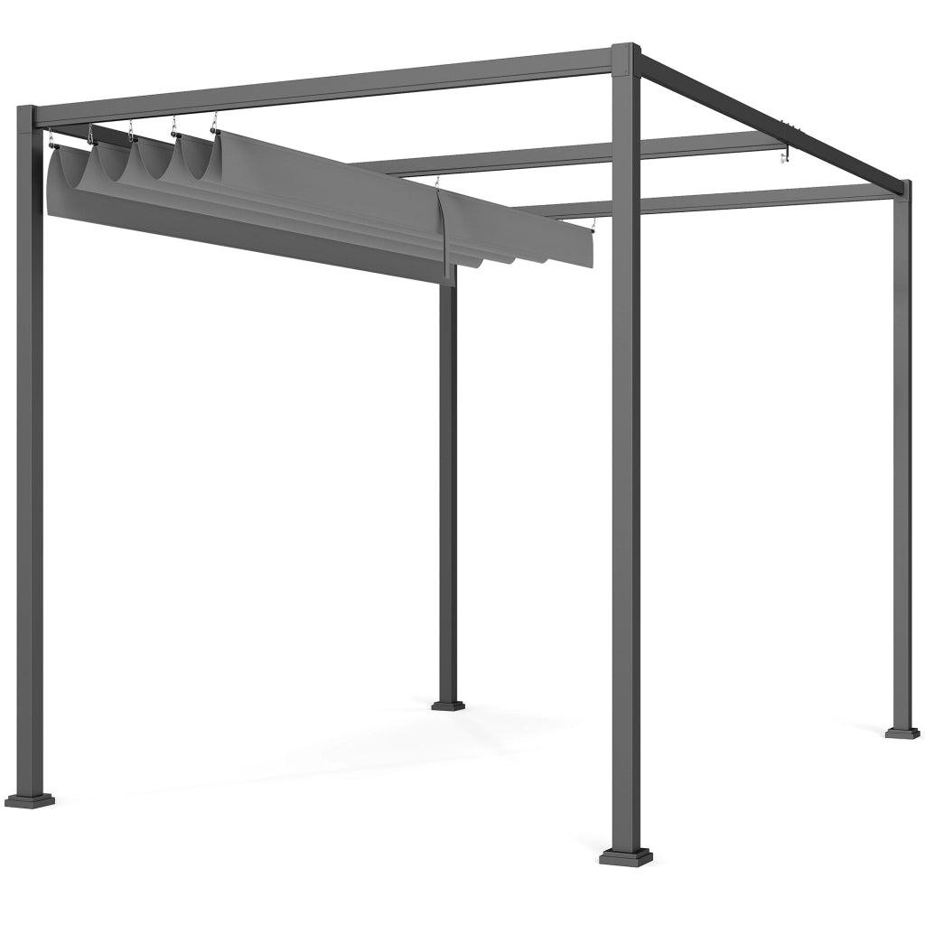 Gazebo Pergola da Giardino 3x2m con Telo Scorrevole in Metallo e Poliestere, Grigio e Nero