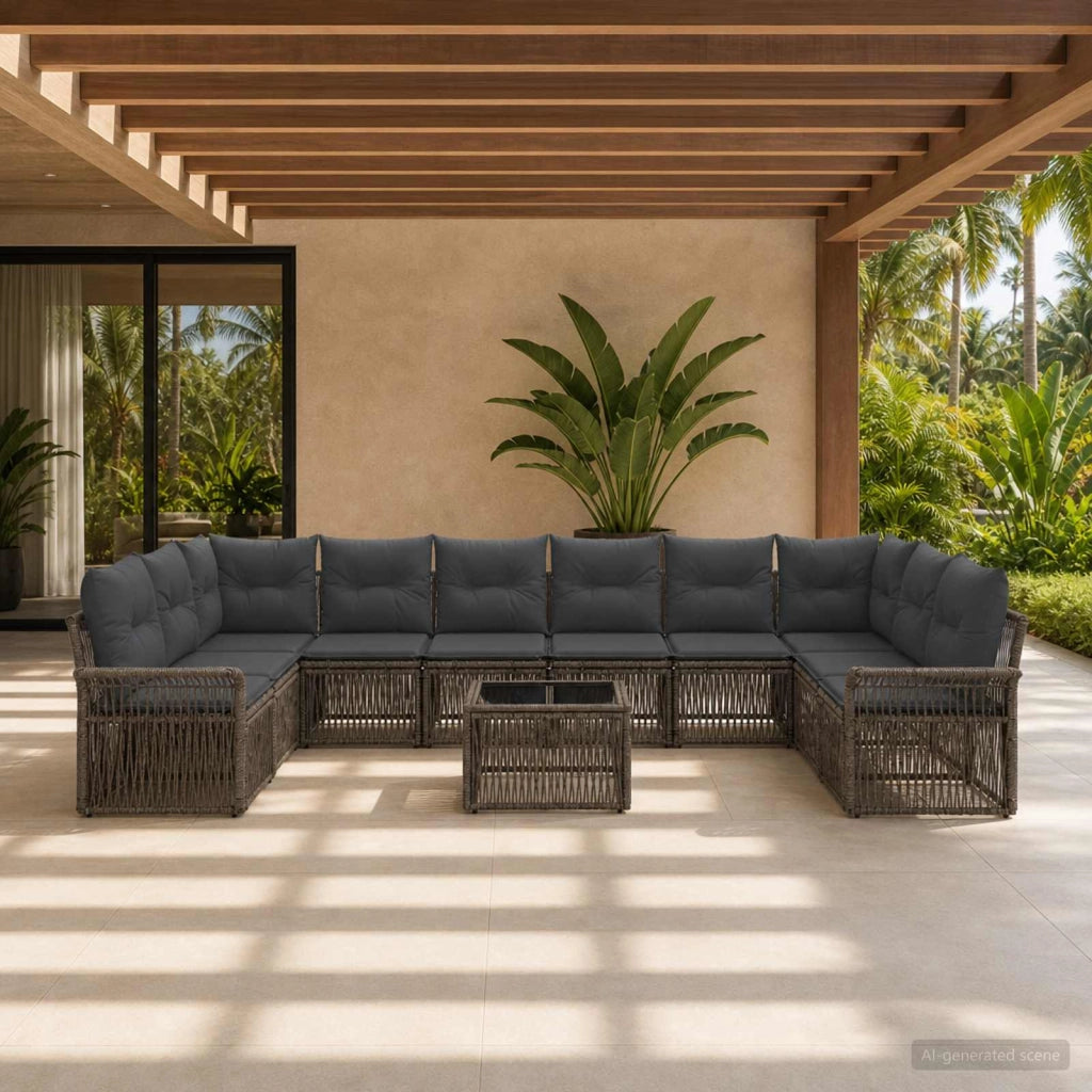 Set Divano da Giardino 11 pz Grigio polyrattan 3434942