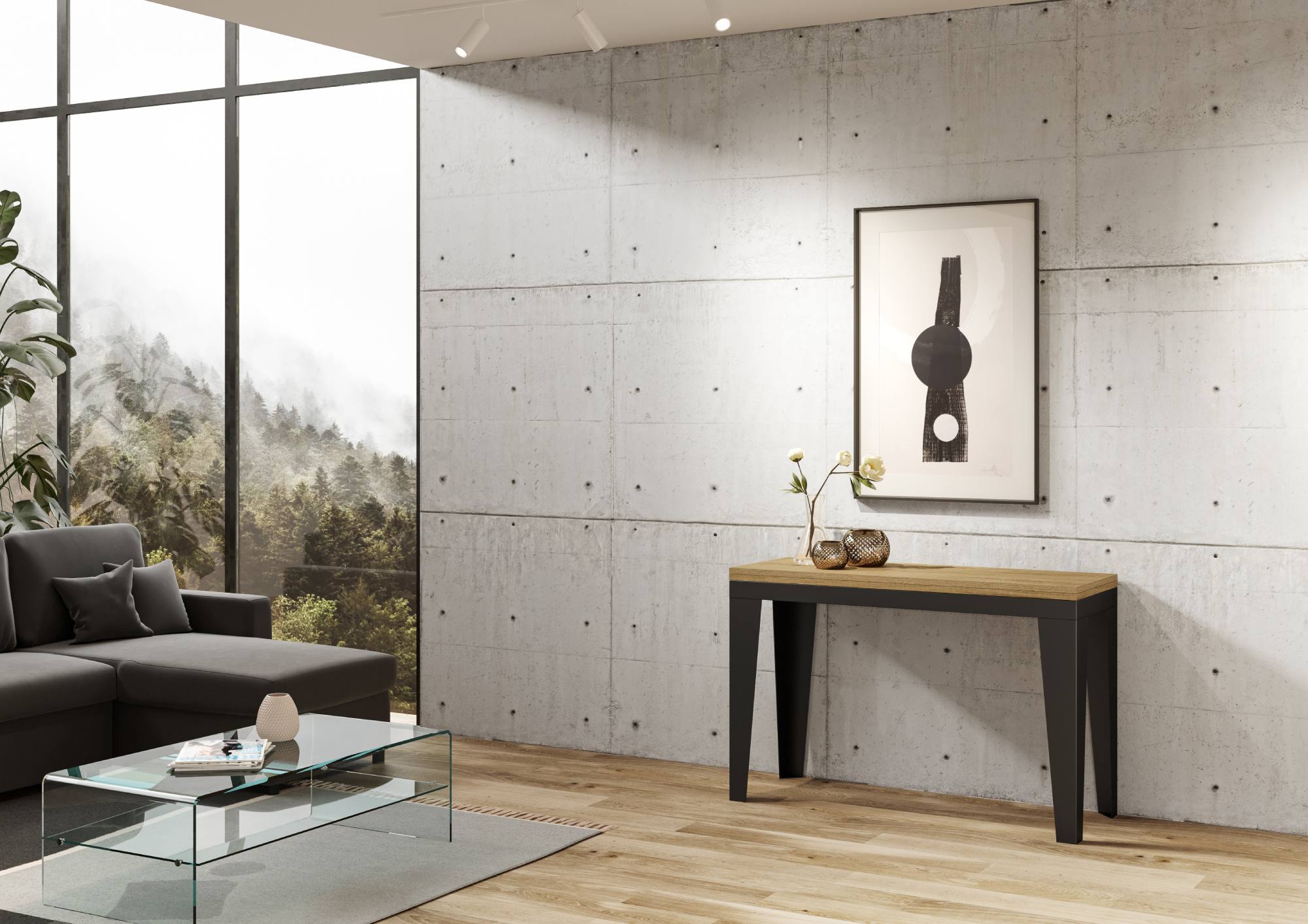 Tavolo Salvaspazio Allungabile 120x45/90x80/78 cm Flame Double Quercia Naturale