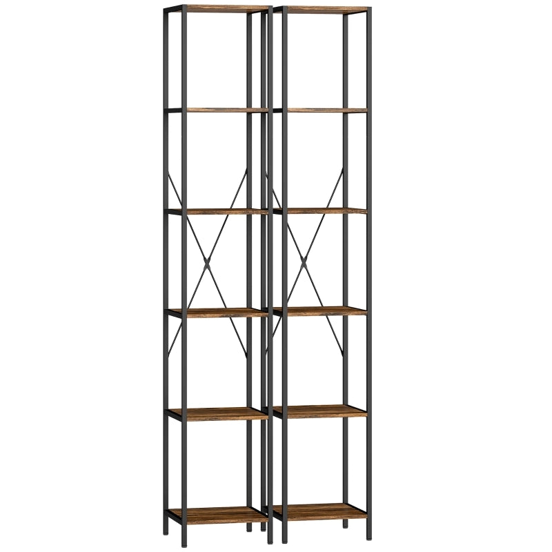 LIBRERIA 6 ripiani 30x30x174,5 cm legno e acciaio marrone rustico Set da 2 pezzi