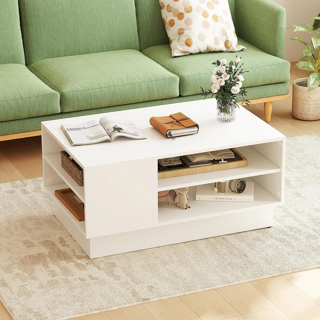 Tavolino da caffè a 2 ripiani aperti, 86 x 56 x 41 cm, rettangolare con superficie ampia, design moderno, per soggiorno, ufficio (bianco)