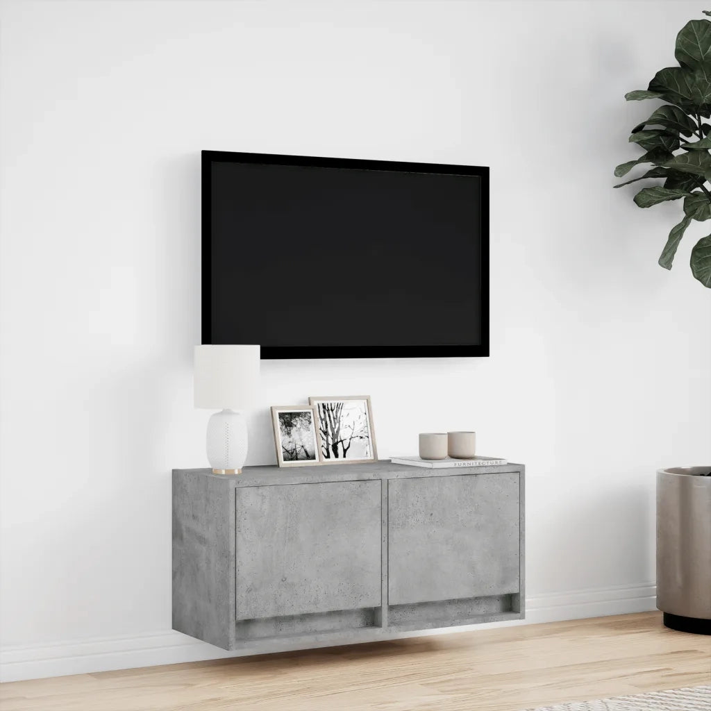 Mobile TV a Parete con Luci LED Grigio Cemento 80x31x35 cm 852358