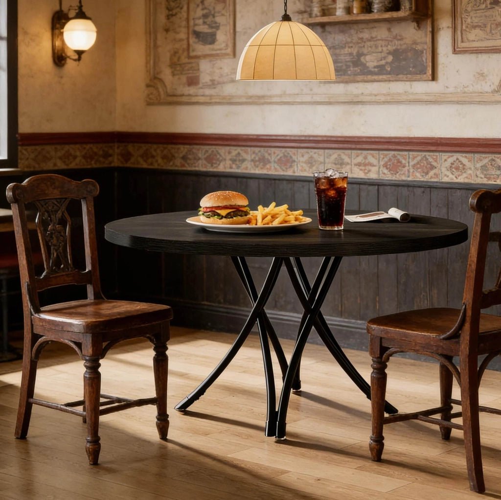 Tavolo da pranzo rotondo nero 120 cm per 4-6 persone, stile minimalista