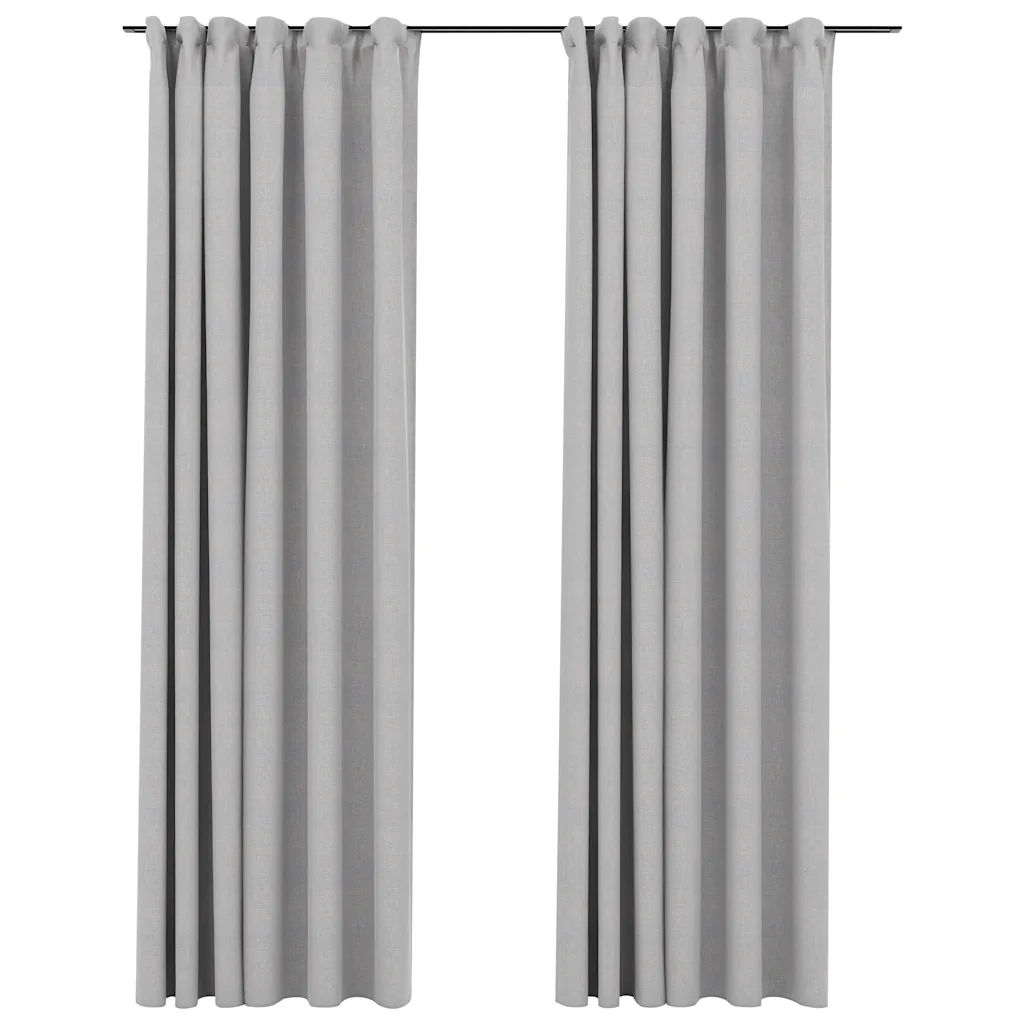 Tende Oscuranti | Tende Blackout con Ganci Effetto Lino 2 pz Grigie 140x245 cm
