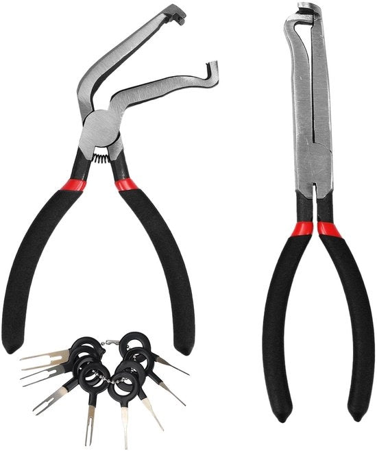Set di Tangenti Elettriche da Decoppiare - 2x Pinze e 8x Strumenti per Rimozione Terminali - Kit Completo di Attrezzi - Efficiente per Manutenzione Auto - Manuale