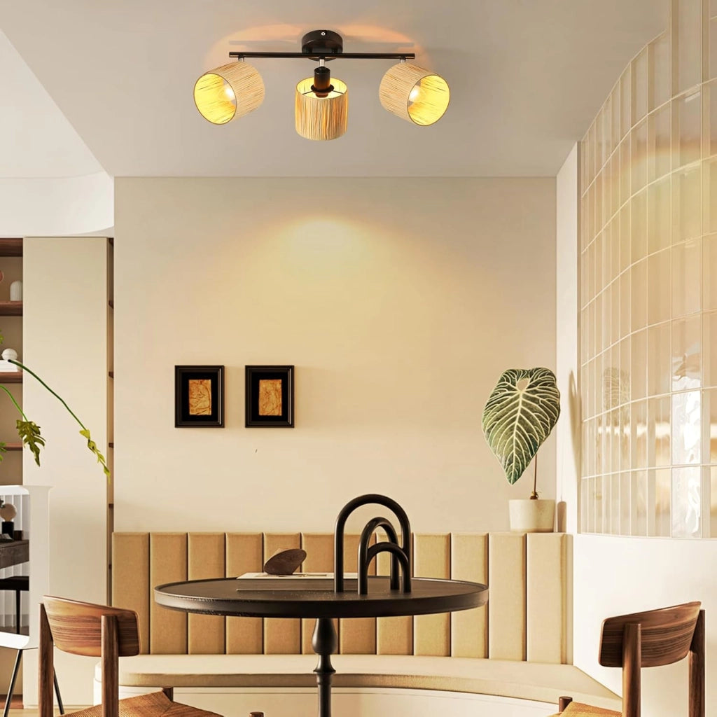 ZMH Faretto da soffitto a 3 luci E14 Nero Naturale Lampada da soffitto Carta Soggiorno