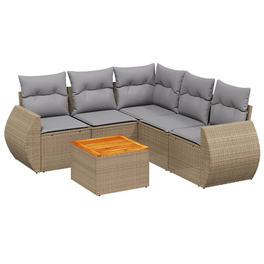 Set Divano da Giardino 6 pz con Cuscini Beige in Polyrattan 3225002