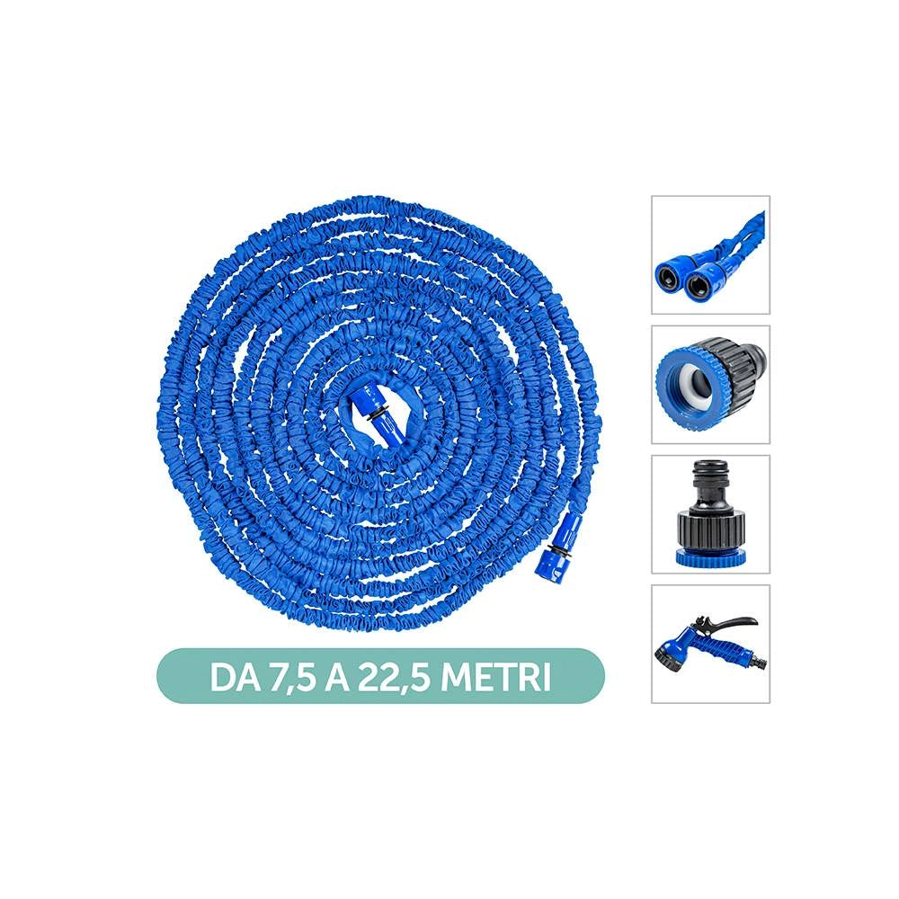 Tubo da Giardino Estensibile con Pistola Allungabile da Irrigazione Blu Formato: 22,5 mt