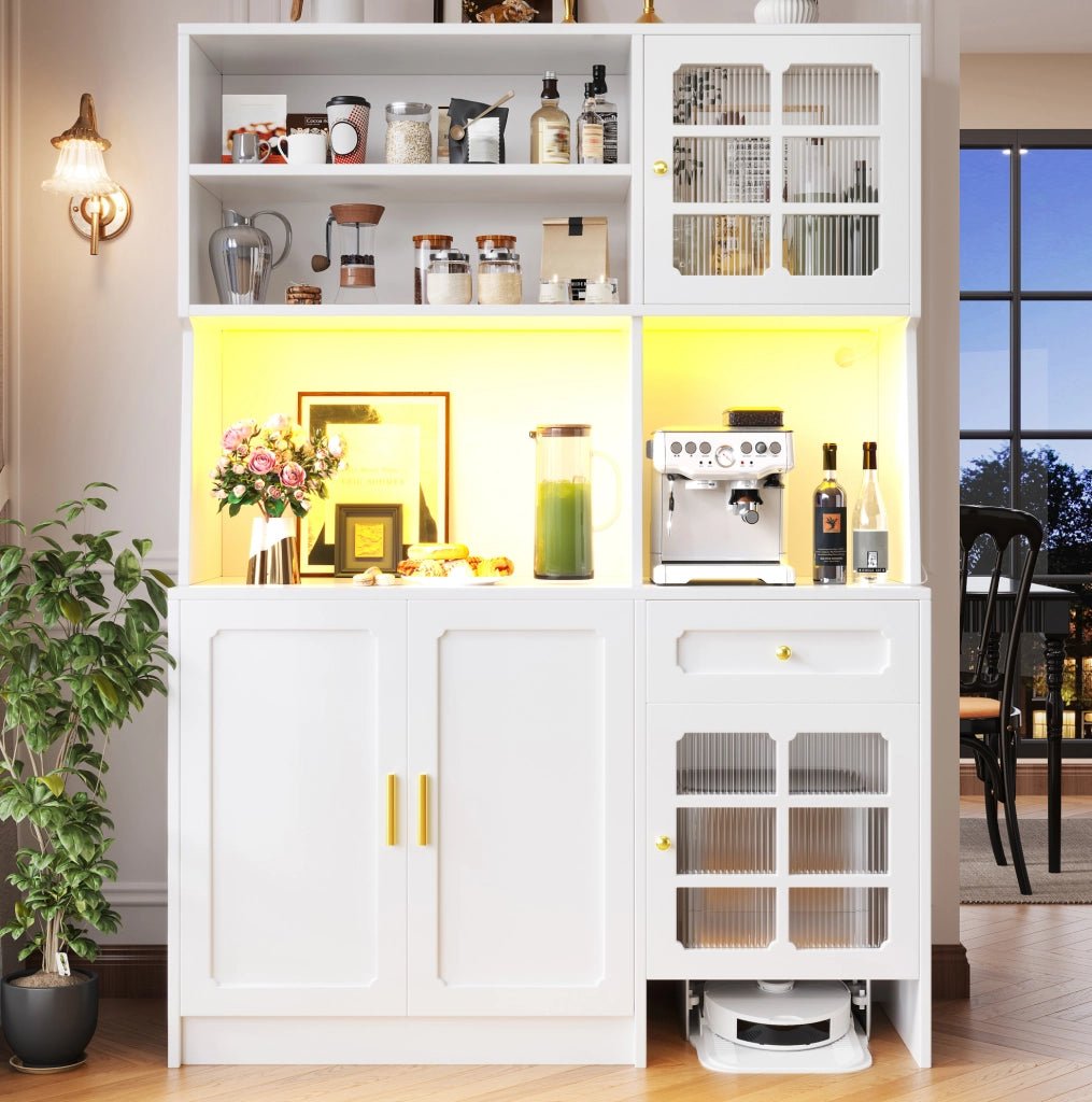 Mobile da cucina 130x45x180 cm con LED e vetrine