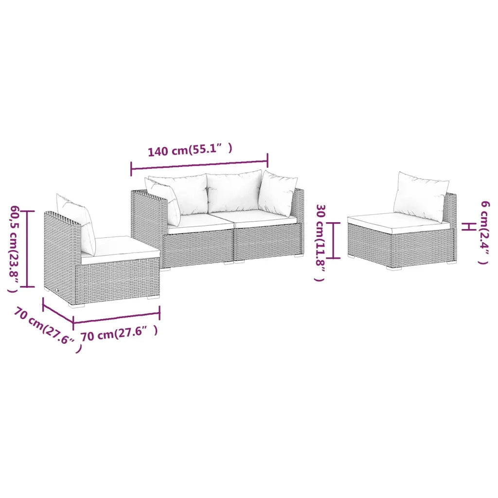 Set Divani da Giardino 4 pz con Cuscini in Polyrattan Grigio cod mxl 40442