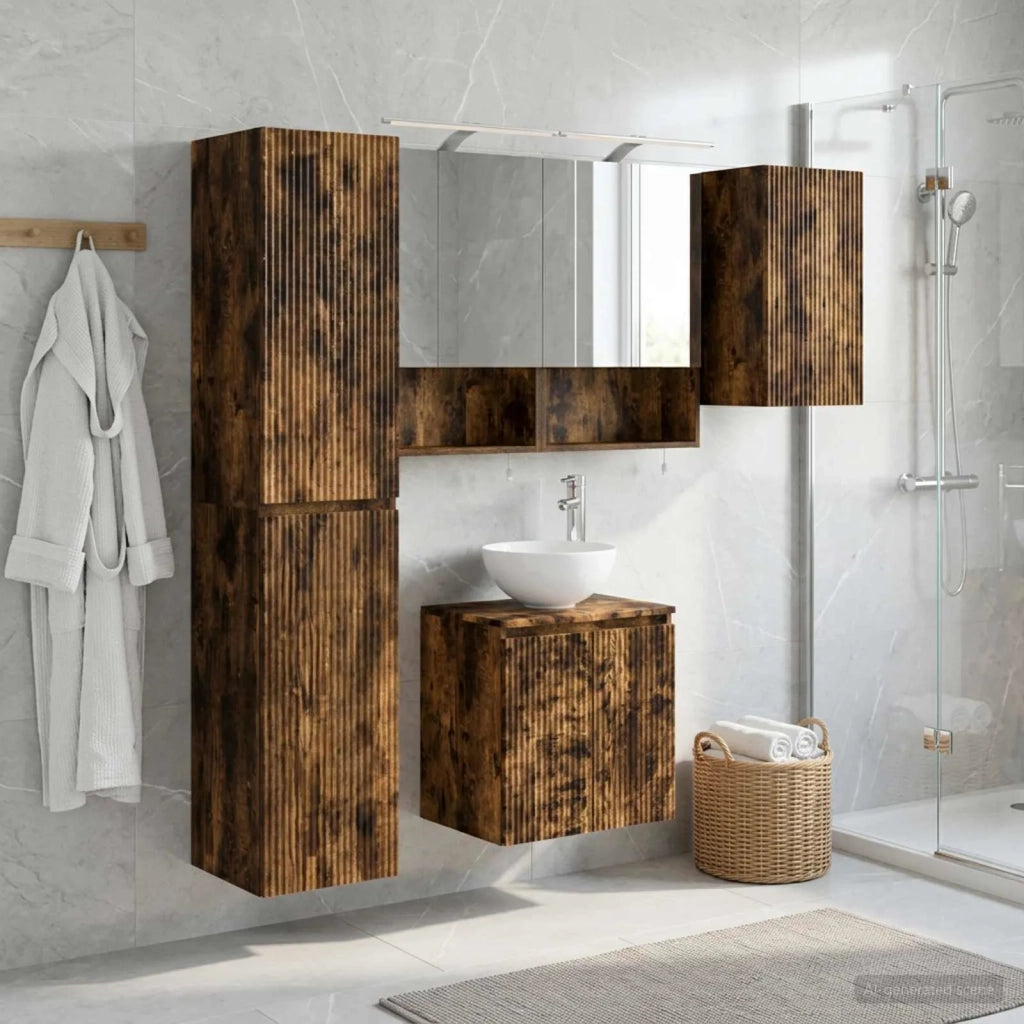 Set di Armadi da Bagno 5 pcs Rovere Fumo 50 x 14,5 x 70 cm 3407299