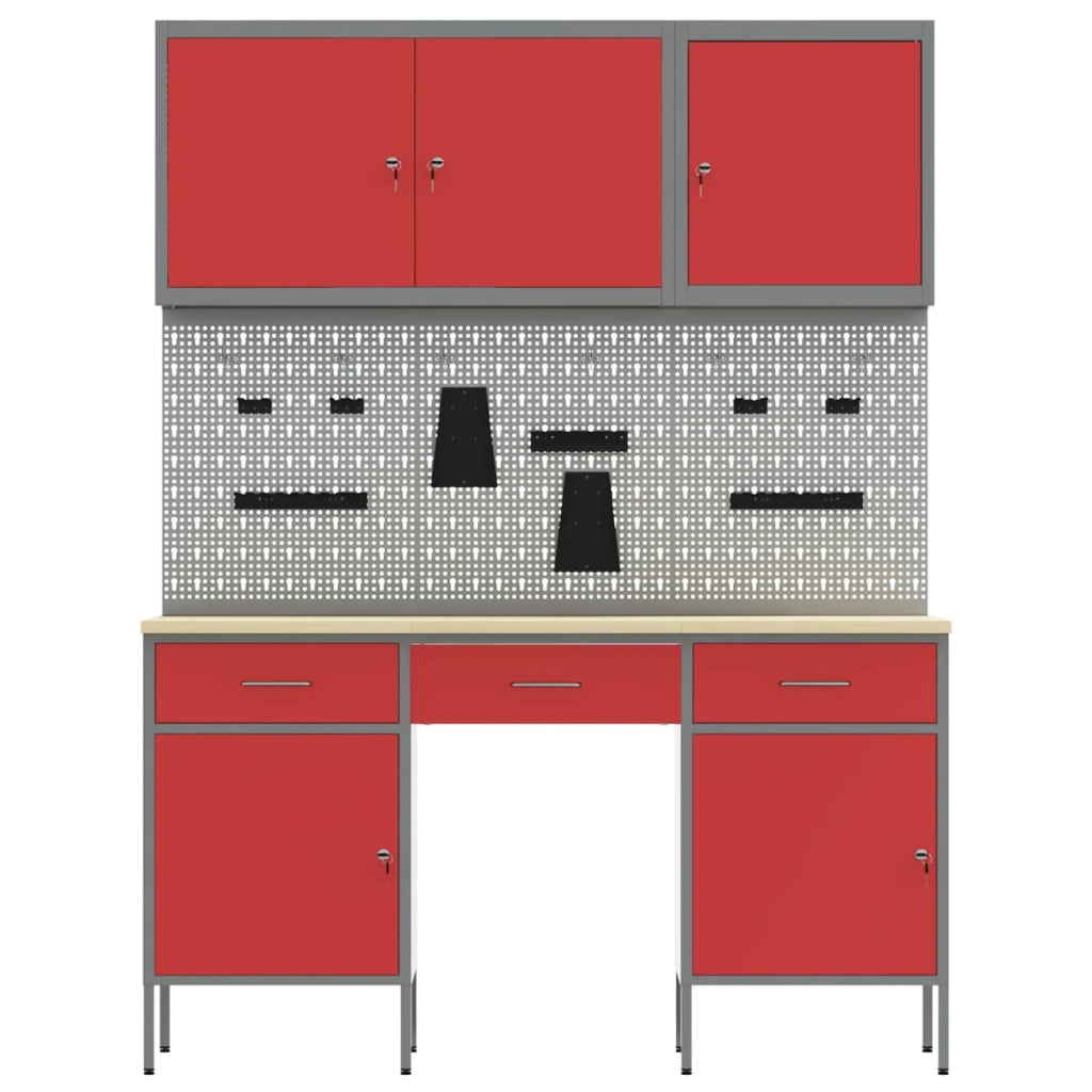 Mobile da lavoro 10 pcs Rosso Legno ingegnerizzato e acciaio 3321453