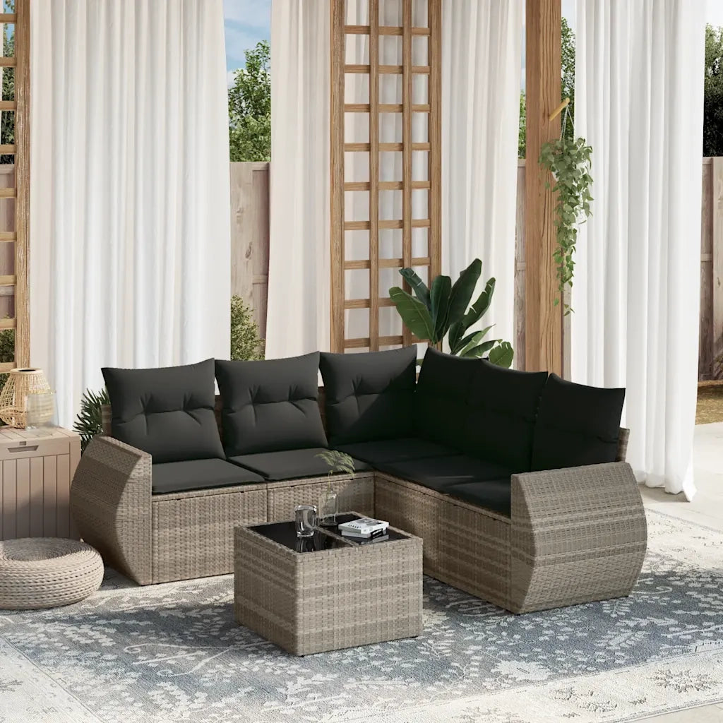 Set Divano da Giardino 6pz con Cuscini Grigio Chiaro Polyrattan