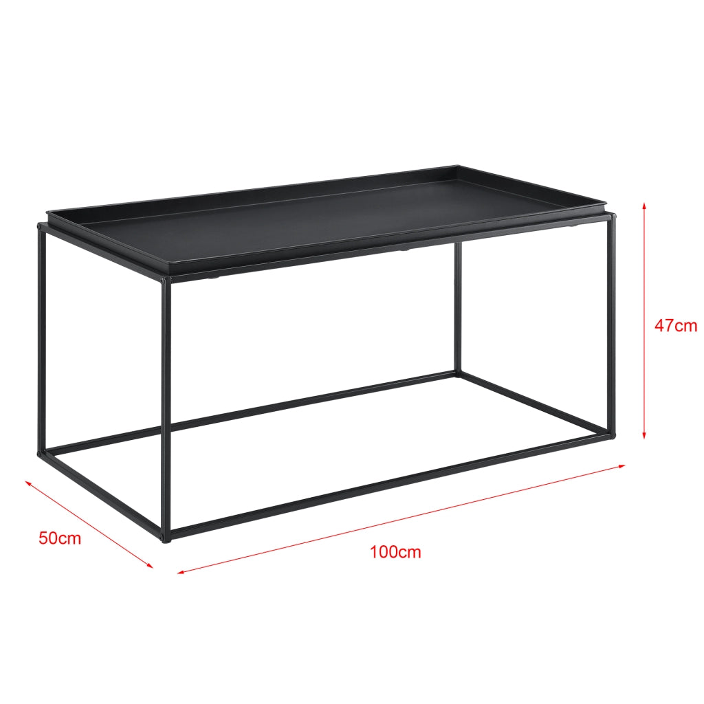 Tavolino Basso da Caffè 47 x 100 x 50cm Tavolino in Metallo da Salotto / Soggiorno / Sala di Attesa con Superficie Antigraffio - Nero Opaco