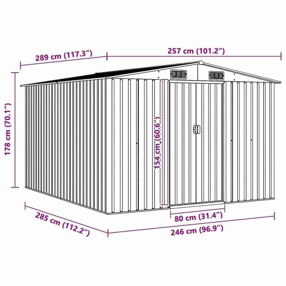 Garden Shed 257x298x178 Cm Metal Green
