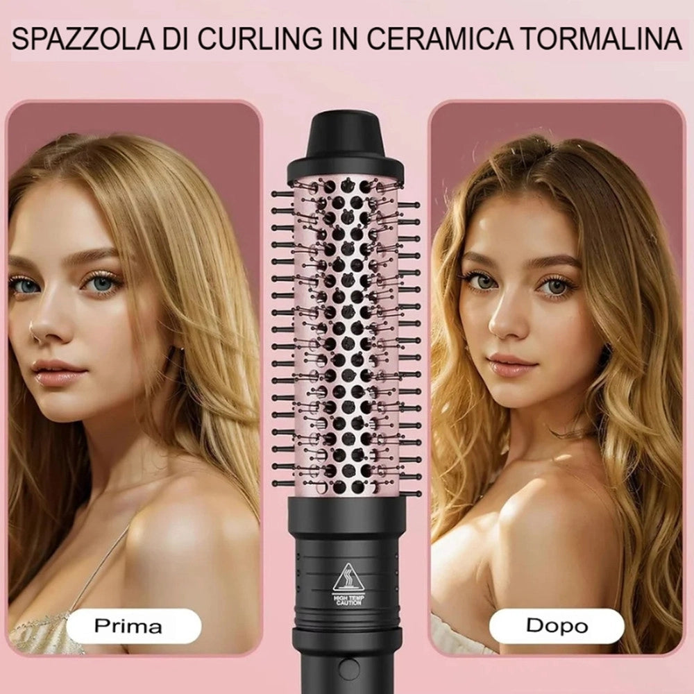 Trade Shop - Set 5 In 1 Spazzola Termica Per Capelli Accessori Intercambiabili Styling Per Casa Viaggi -