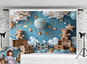 Fotografia di Fondo Balloone di Aria Calda Stampa Cielo Blu Per Bambini e Neonati Studio Fotografico Portretto 2.2x1.5m Schermo Fotografico per Bambini.