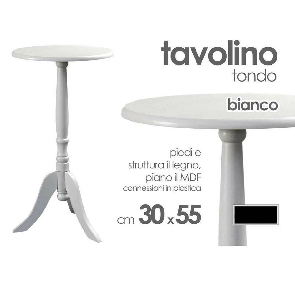 Trade Shop - Tavolo Tavolino Tondo Bianco In Legno 30x55 Cm Salotto Giardino Arredamento Casa -
