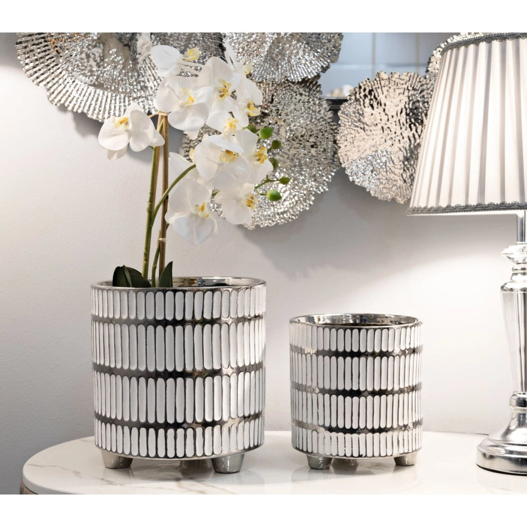 Set di 2 Vasi Decorativi VKH386, Bianco, Ceramica, 22,5x22,5x24 cm