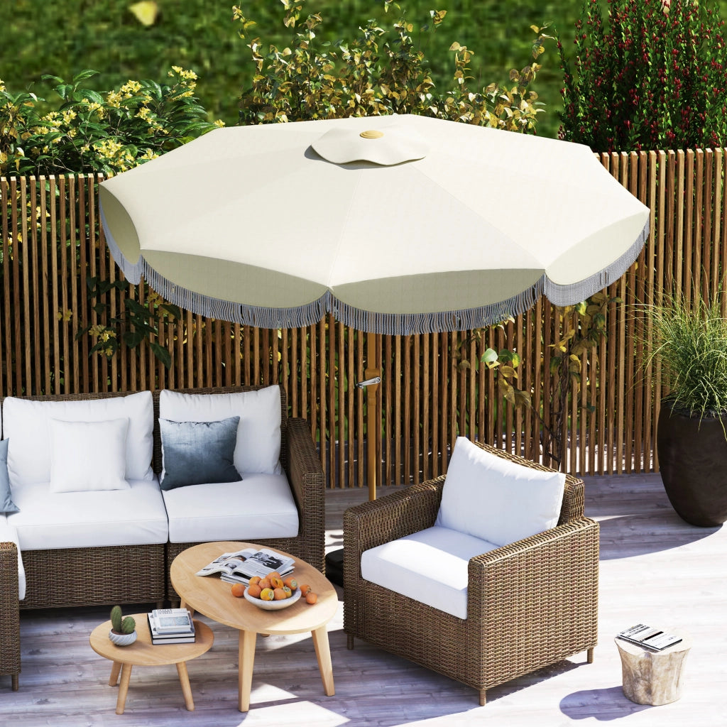 Ombrellone da Giardino Rotondo Ø270x240 cm con Manovella in Metallo e Poliestere Beige