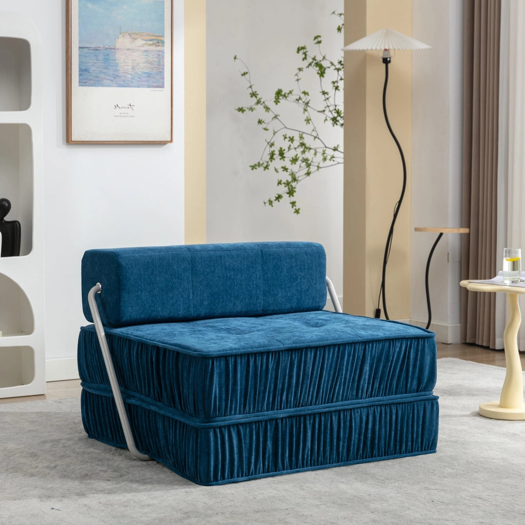 Divano letto modulare con schiuma ad alta densità e base a molle, seduta versatile in chenille blu per soggiorno