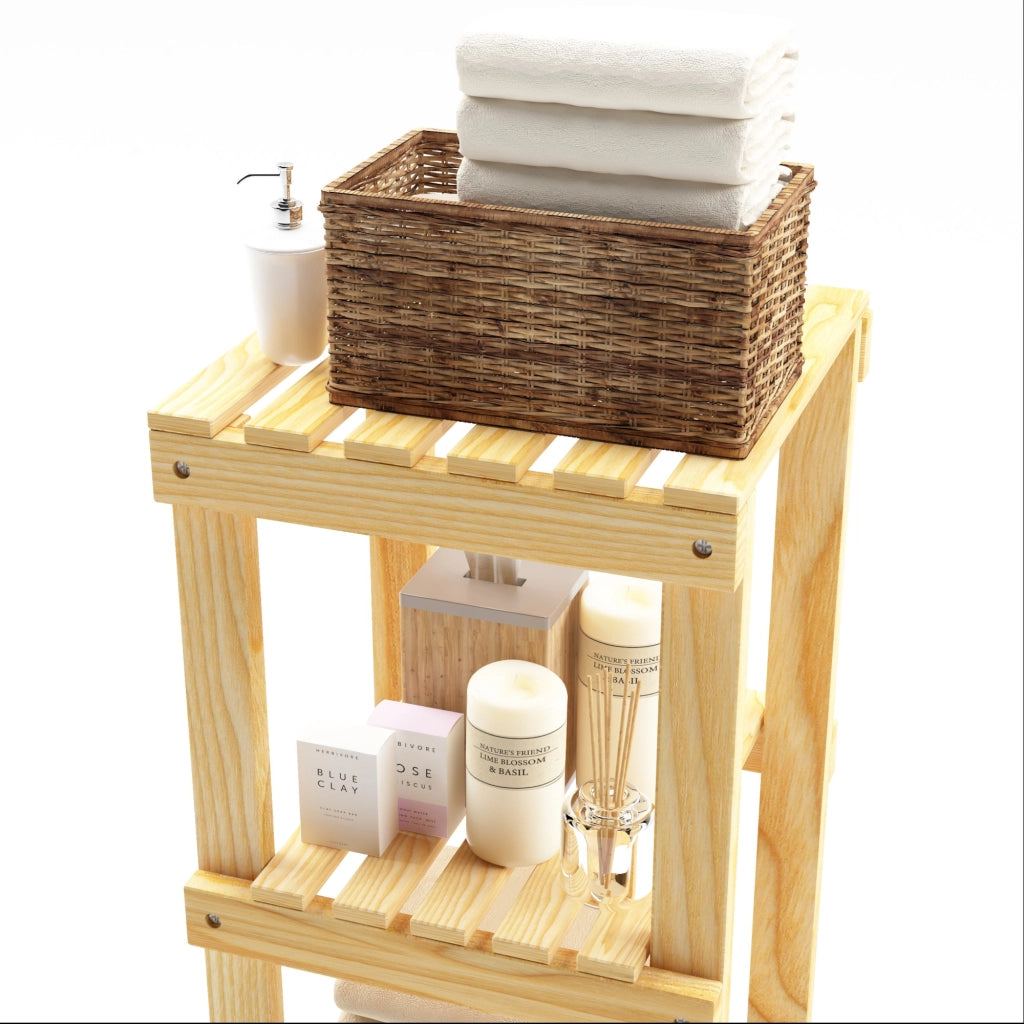 Scaffale da Bagno Kinnula con 5 Ripiani a Doghe Legno di Pino Naturale 110 x 30 x 30 cm [en.casa]