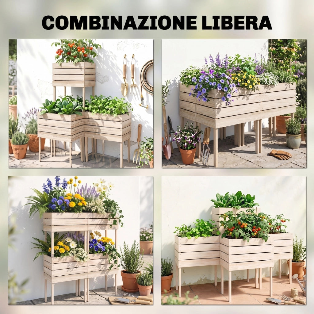Letto per Orto Rialzato con Vasi ¨C Zephmum ¨C Legno Naturale 50x30x60cm