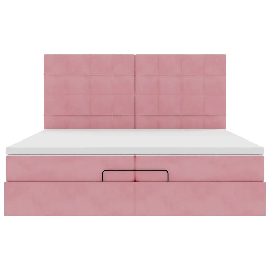 Struttura Letto Pouf con Materassi Rosa 200x200 cm Velluto 3313498