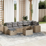 Set Divano da Giardino 8 pz con Cuscini Beige in Polyrattan
