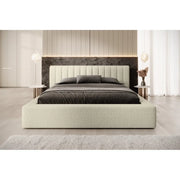 Letto contenitore CERVIN – Taupe sablé bouclé – 140x200 cm – Rete sollevabile – Design di alta gamma