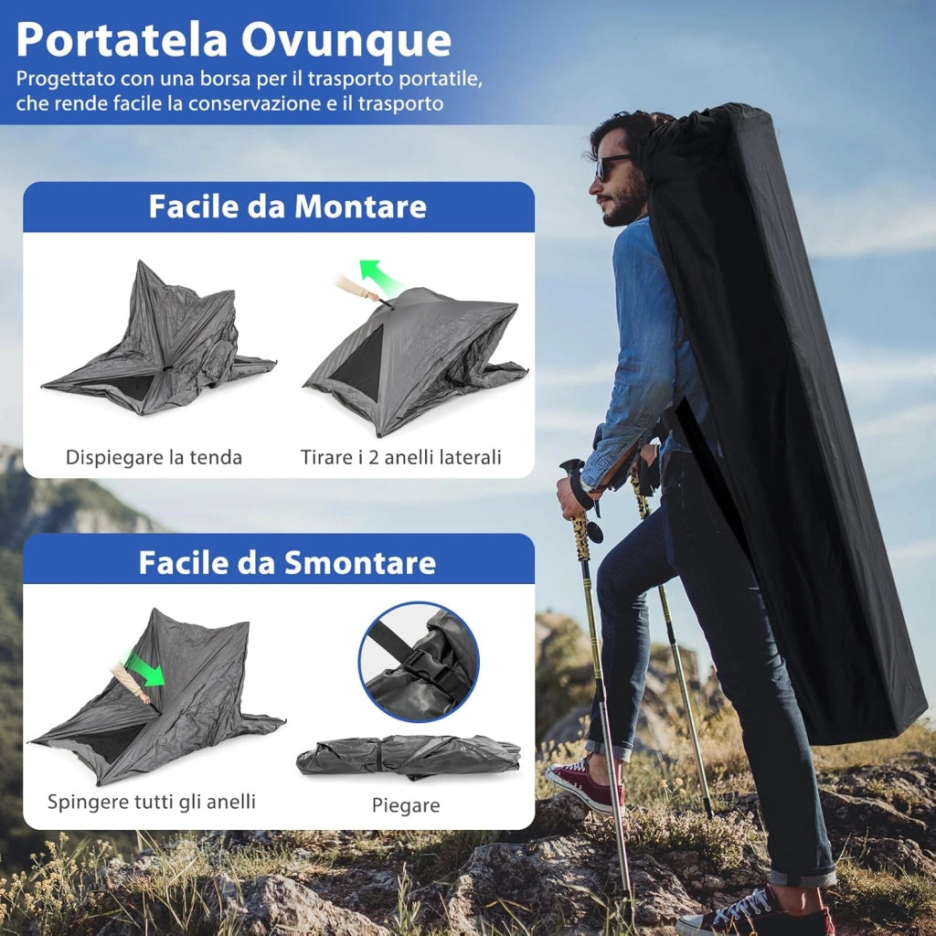 Tenda da Campeggio Zaino in Spalla 2-3 posti, Tenda Ultraleggera Impermeabile, Baldacchino a Igloo e Anti UV 3 Stagioni o Facile da Installare e imballare, 225 x 145 x 161 cm, grigio