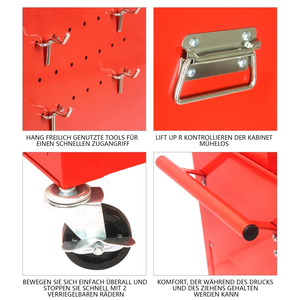 Carrello portautensili rosso con 6 cassetti, ruote e chiusura