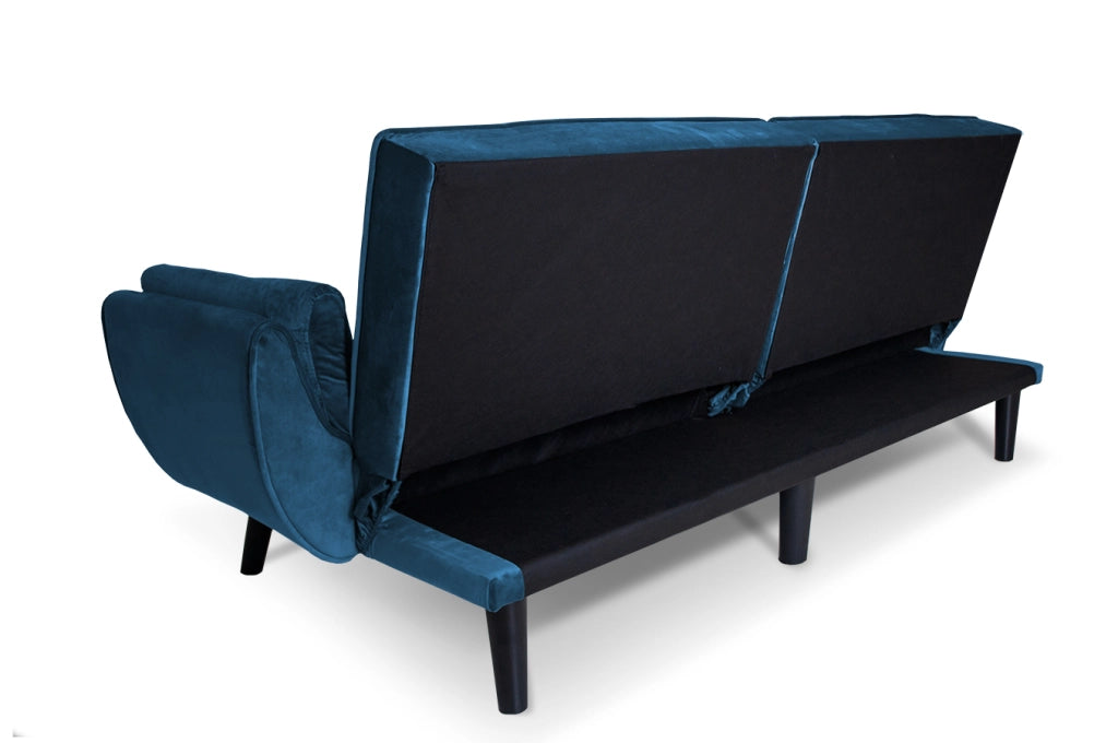 Divano letto clic clac in velluto blu piede nero, divano 3 posti - Ambra - DL-AM07VLT-PLN