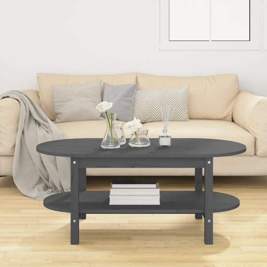 Tavolino da Salotto Grigio 110x55x45 cm Legno Massello di Pino cod mxl 20593