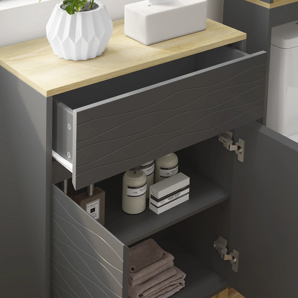 Vicco Set di mobili da bagno Antracite/quercia 3 parti, con ripiano per il bagno
