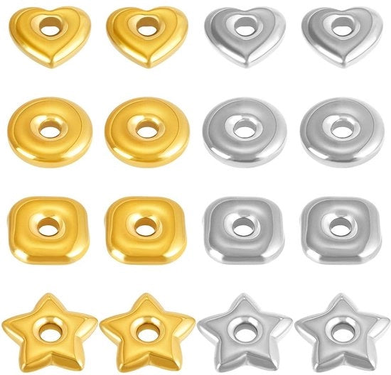 Accessorio per gioielli in acciaio inossidabile - 32 pezzi - 18K dorato - 15,5 ~ 19,5 mm - 3,5 ~ 3,8 mm - forma: cuore, stella, quadrato, donut