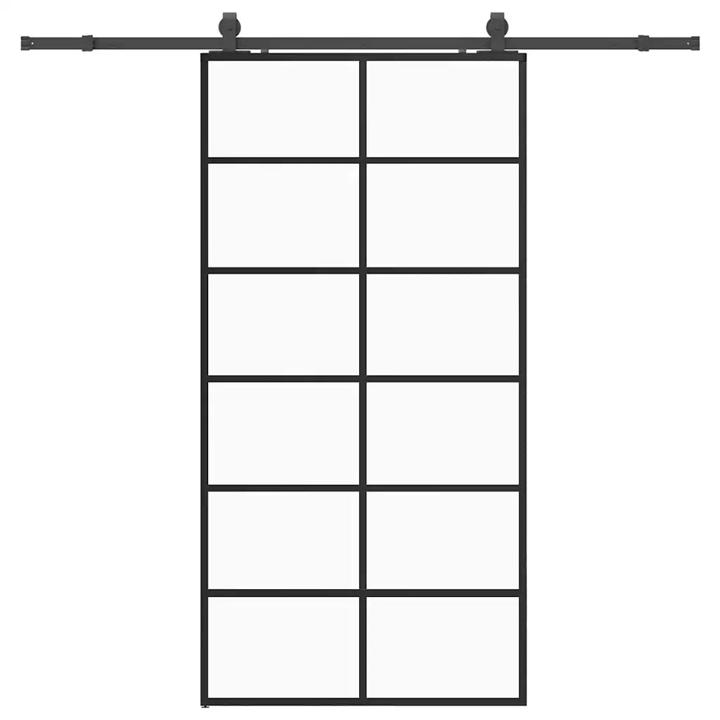 Porta Scorrevole con Ferramenta Nera 90x205 cm in Vetro ESG 3375931