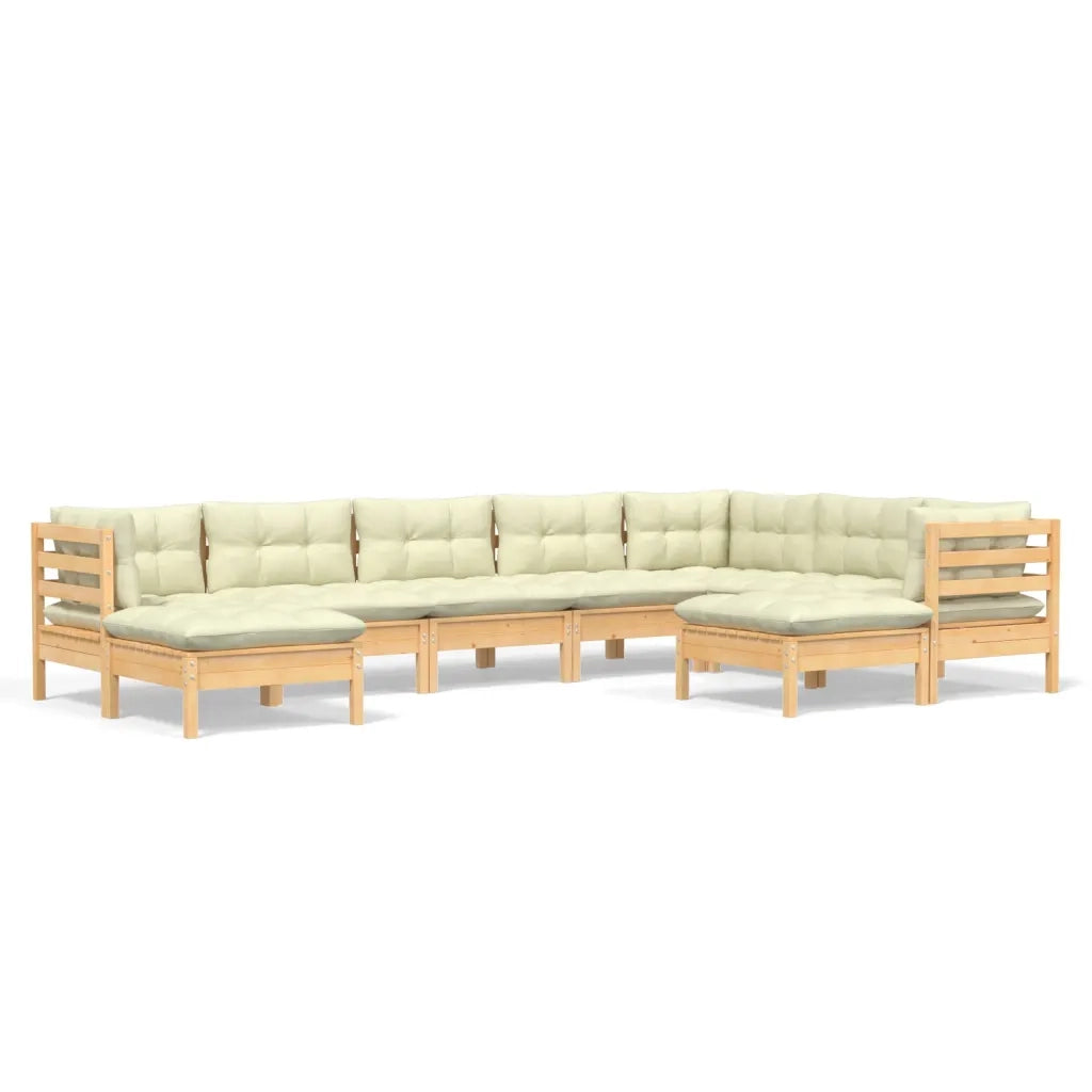 Set Divani da Giardino 9 pz con Cuscini Crema in Massello di Pino cod mxl 39739