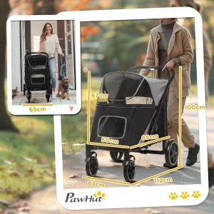 Carrello per cani pieghevole in Oxford grigio, portata 30 kg, con finestra a rete, guinzagli di sicurezza e cuscino, per cani di taglia media e grande