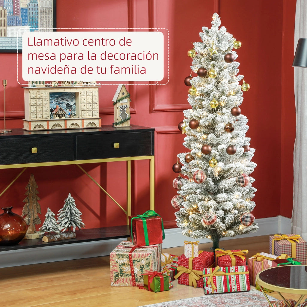 Albero di Natale Artificiale 150 cm con Luci LED ¨C Minimal ¨C Verde e Bianco