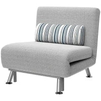 Poltrona Letto Singolo 3 in 1 con Schienale Reclinabile su 5 Livelli, Cuscino Imbottito e Materasso, Divano Letto Singolo Pieghevole per Soggiorno, in Acciaio e Lino, 75x70x75cm, Grigio Chiaro